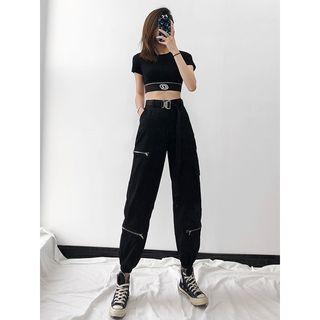 High-waist Zipper Jogger Pants