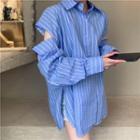 Striped Cut-out Oversized Shirt