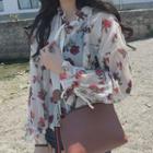 Floral Print Long Sleeve Chiffon Blouse With Camisole