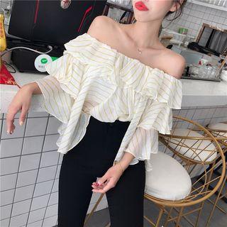 Off-shoulder Chiffon Blouse Yellow - One Size