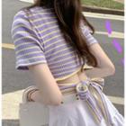 Striped Short-sleeve Cropped T-shirt / Mini A-line Skirt