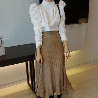 Ribbed Flare Knit Skirt