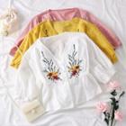 Flower-embroidered Tie-waist Blouse