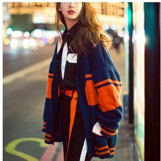 Color Panel Buttoned Cardigan As Shown In Figure - One Size