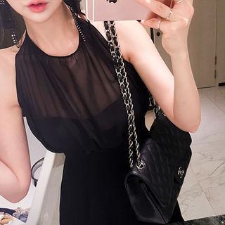Halter-neck Lace-overlay Dress