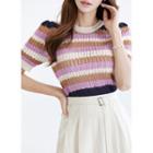 Multicolor Stripe Ribbed Knit Top