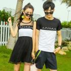 Couple Matching Short-sleeve Lettering T-shirt / Sleeveless Mini A-line Dress
