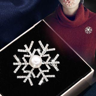 Faux Pearl Snowflake Brooch Pin 1# - Snowflake - One Size