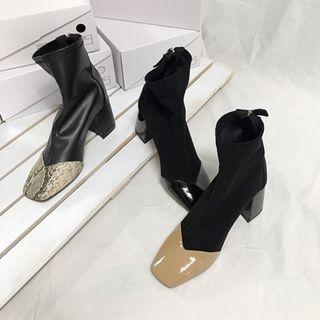 Block-heel Contrast-panel Ankle Boots