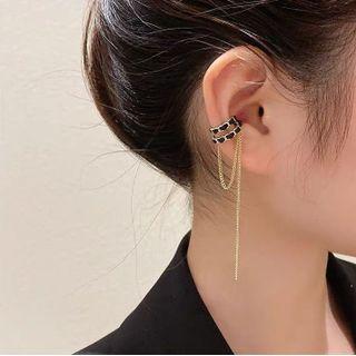 Chained Layered Alloy Cuff Earring 1 Pc - Black & Gold - One Size