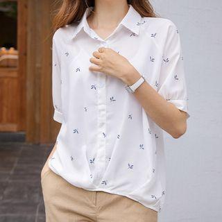Pleated-hem Foliage Blouse