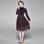 Long-sleeve Floral Lace A-line Midi Dress