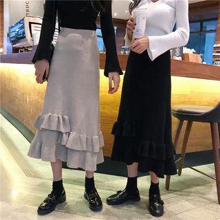 A-line Frill-trim Midi Knit Skirt