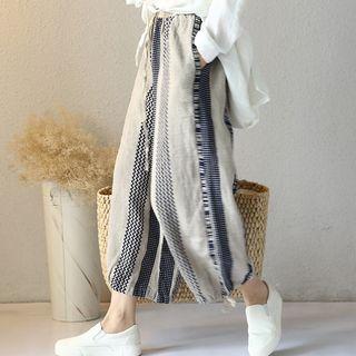 Printed Drawstring Cropped Harem Pants As Shown In Figure - One Size