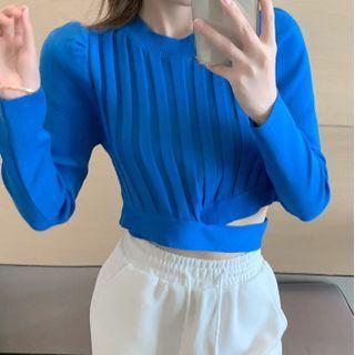 Ribbed Knit Cutout Crop Knit Top