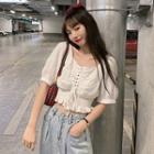 Short-sleeve Lace-up Cropped Blouse White - One Size
