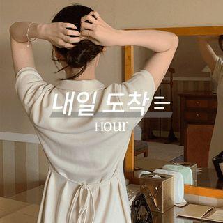 [hour] Tie-waist Long Polo Shirtdress