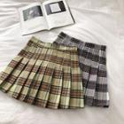 Color-block Plaid High-waist Pleated A-line Skirt