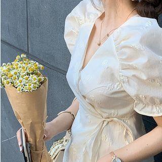 V-neck Puff-sleeve Blouse / Mini A-line Dress