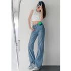 Asymmetric Slit-hem Straight-cut Jeans