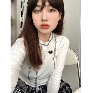 Contrast Stitching Cropped T-shirt White - One Size