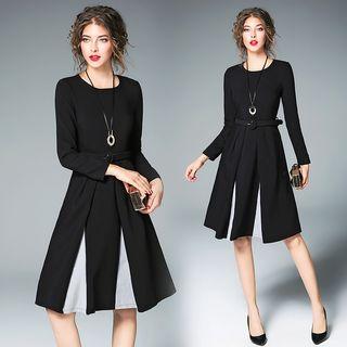 Long Sleeve Panel A-line Dress
