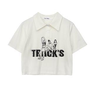 Cartoon Print Cropped Polo Shirt