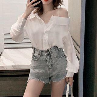 Long-sleeve Cutaway-shoulder Shirt