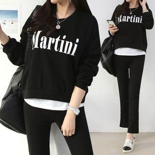 Set: Lettered Sweatshirt + Boot-cut Sweatpants