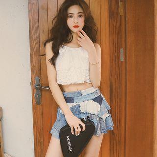 Set: Cropped Tankini + Layered Skirt