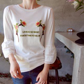 Ruffle-sleeve Embroidered Top