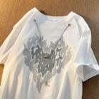 Short Sleeve Heart Print Chain Detail T-shirt