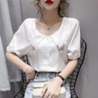 Short-sleeve Butterfly Embroidered Blouse