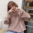 Long-sleeved Loose-fit Striped Hooded T-shirt