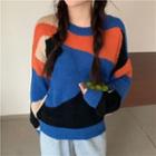 Multicolored Sweater Print - Blue & Black & Orange - One Size