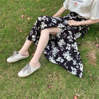 Flower Print Slit Maxi A-line Skirt