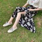 Flower Print Slit Maxi A-line Skirt