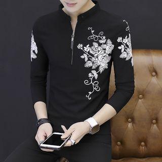 Long-sleeve Printed Zip Detail Top