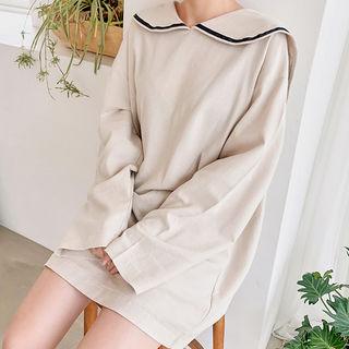 Sailor-collar Boxy Minidress Beige - One Size
