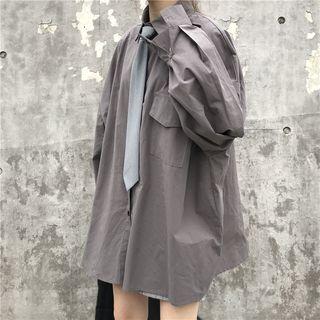 Set: Plain Long Shirt + Necktie