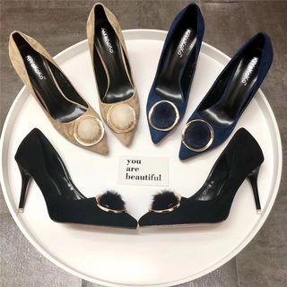 Pointy Toe Round Buckled High Heel Pumps