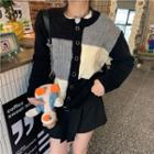Contrast Loose Fit Cardigan Black & Gray & Off-white - One Size