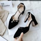 Block Heel Pointed Ankle Strap Dorsay Pumps