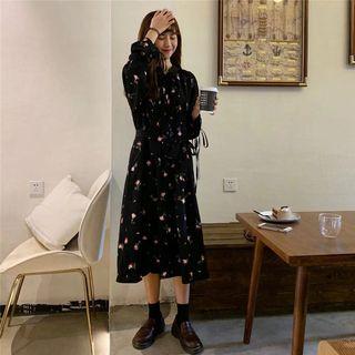 Flower Print Long-sleeve A-line Dress As Shown In Figure - One Size