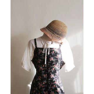 Two-tone Woven Raffia Sun Hat