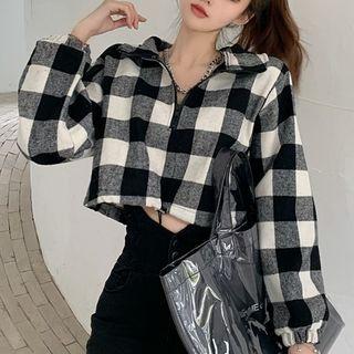 Half-zip Gingham Sweatshirt