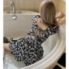 Short-sleeve Floral Printed Cut-out Jumper Shorts