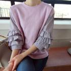 Frill-layered Sleeve Color-block Top