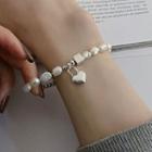 Heart Pendant Faux Pearl Alloy Bracelet Sl0685 - Silver - One Size