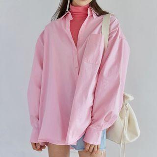 Plain Shirt / Mock Neck Long-sleeve T-shirt